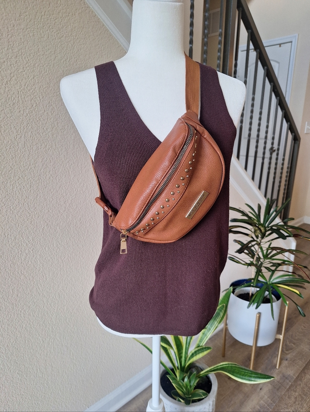 Marc New York Tan Studded Crossbody Belt Bag Vegan Leather